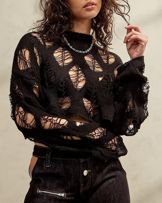 Oromer Knitted Ripped Web Crop Jumper