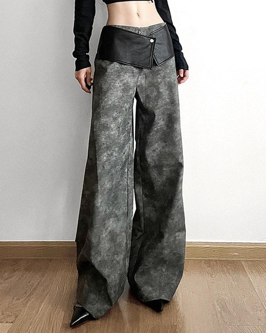 Washed Printed Wide Leg Pants