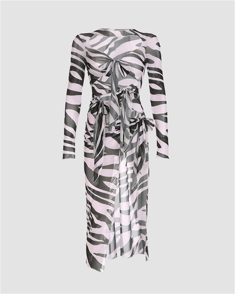 Zebra Stripes High-Slit Maxi Dress