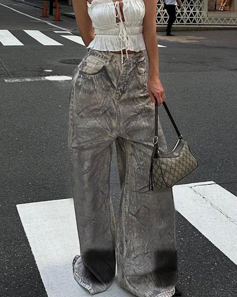 Street Graffiti Washed Baggy Jeans