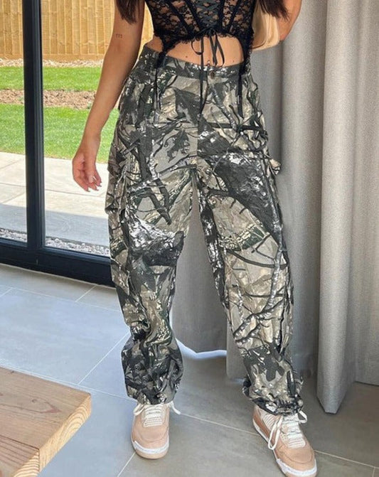 Camouflage High Waist Cargo Pants