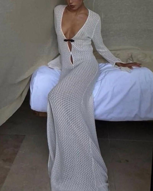 Crochet Beach Blouse Slit Dress