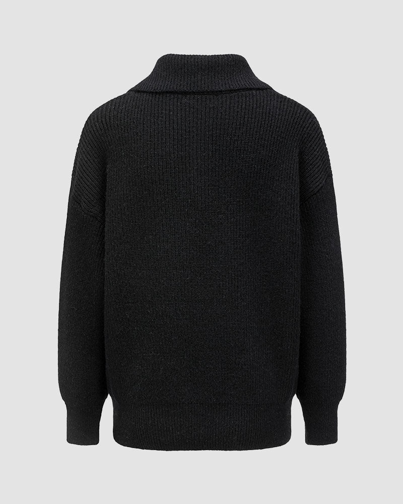 Glosst Ribbed Lapel Zip Sweater