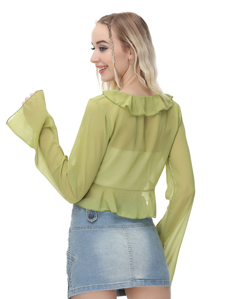 Ruffled Lime Split Blouse