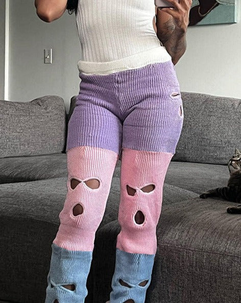 Candy Color Cut Out Knitted Pants