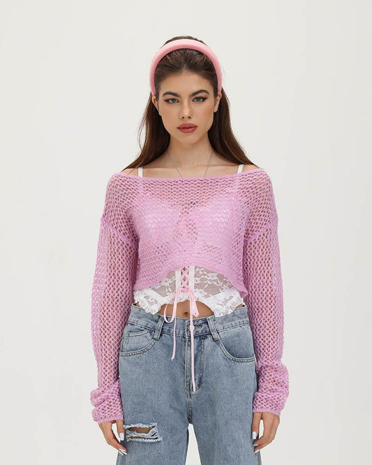 Dreamscape Knitted Eyelet Cropped Sweater