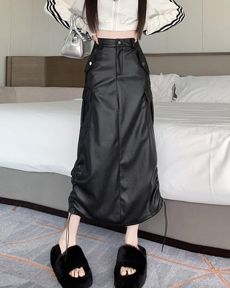 PU Leather Maxi Skirt