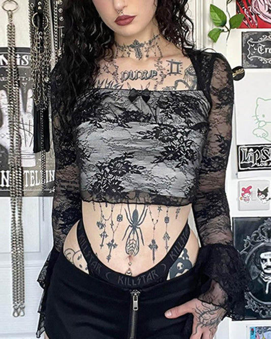 Halloween Gothic Rose Lace Top