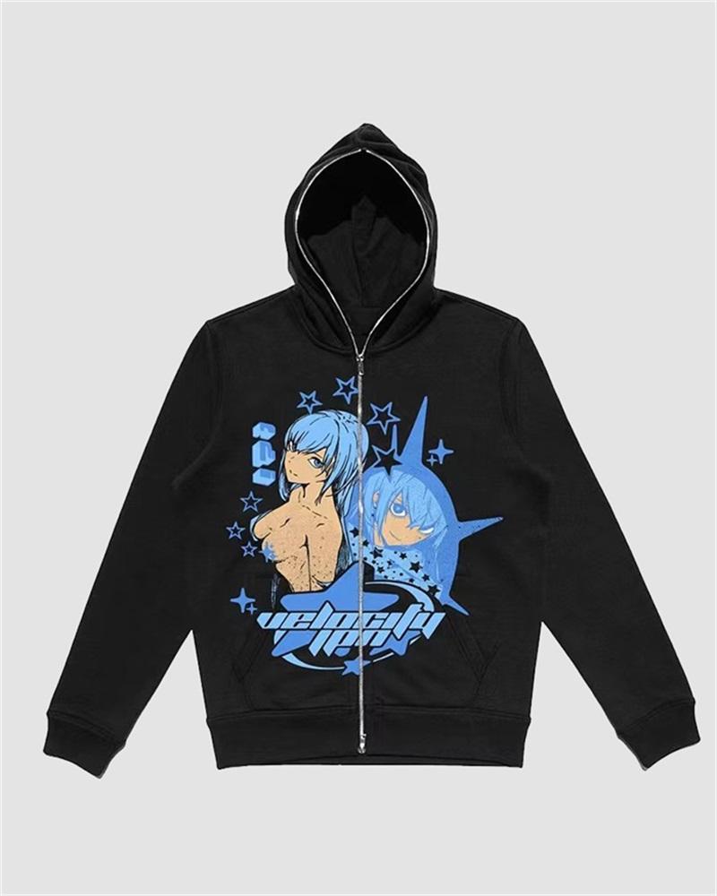 Cartoon Print Zip Up Hoodie