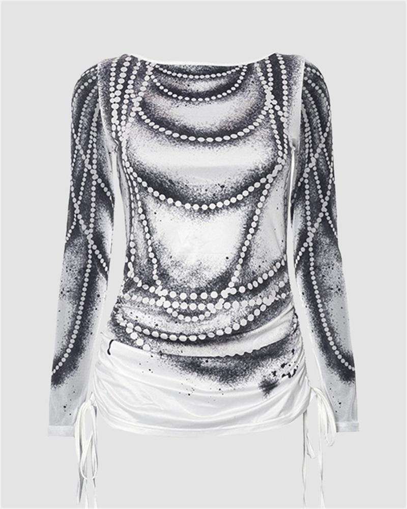 Pearl Chains Graphical Print Oversized T-Shirt