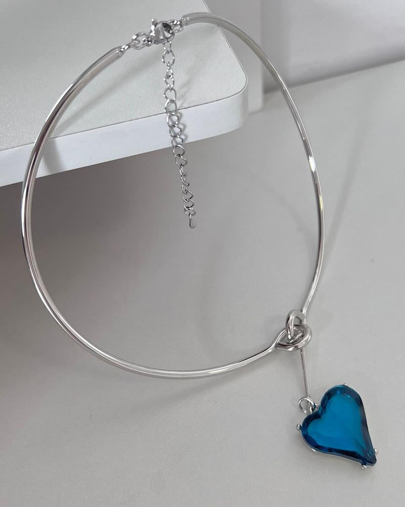 Bejeweled Blue Heart Necklace