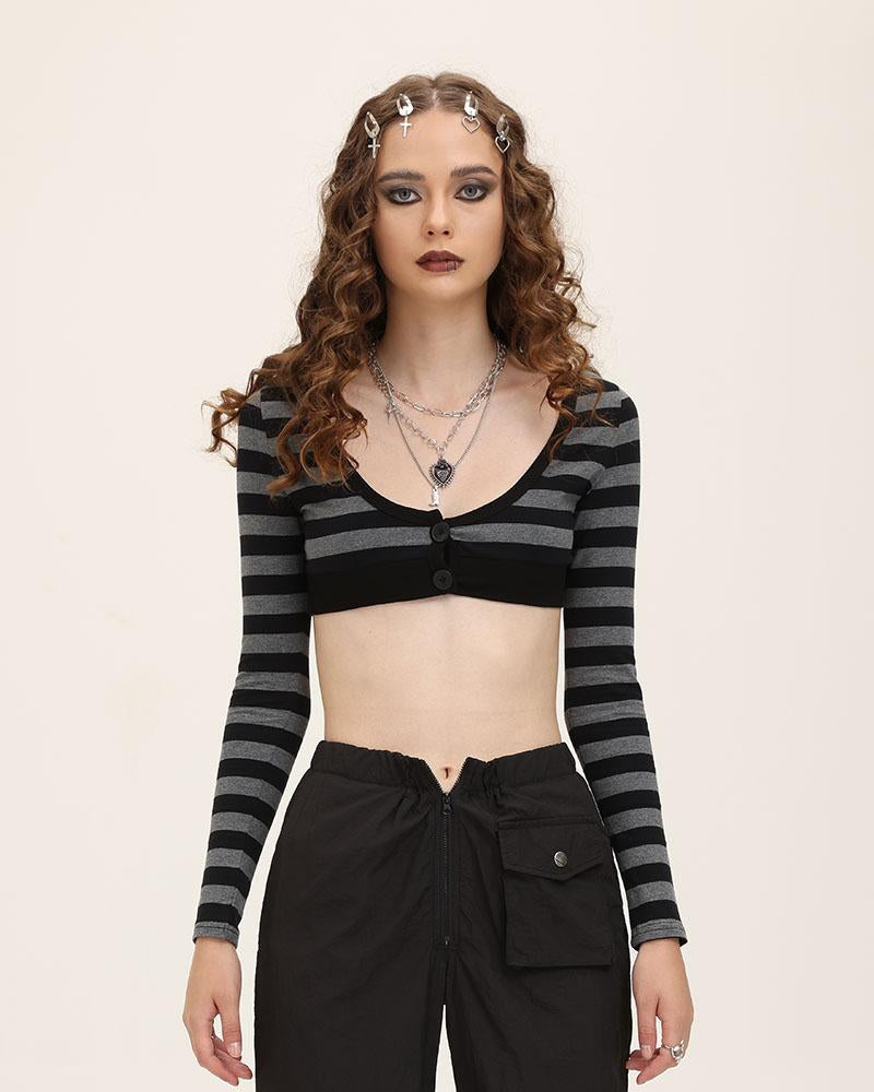 Ironpunk Cropped Striped Cardigan