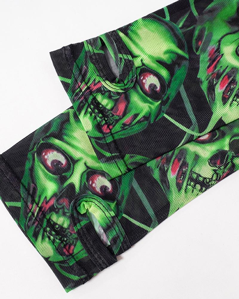 Horrific Skulls Halloween Mesh Top