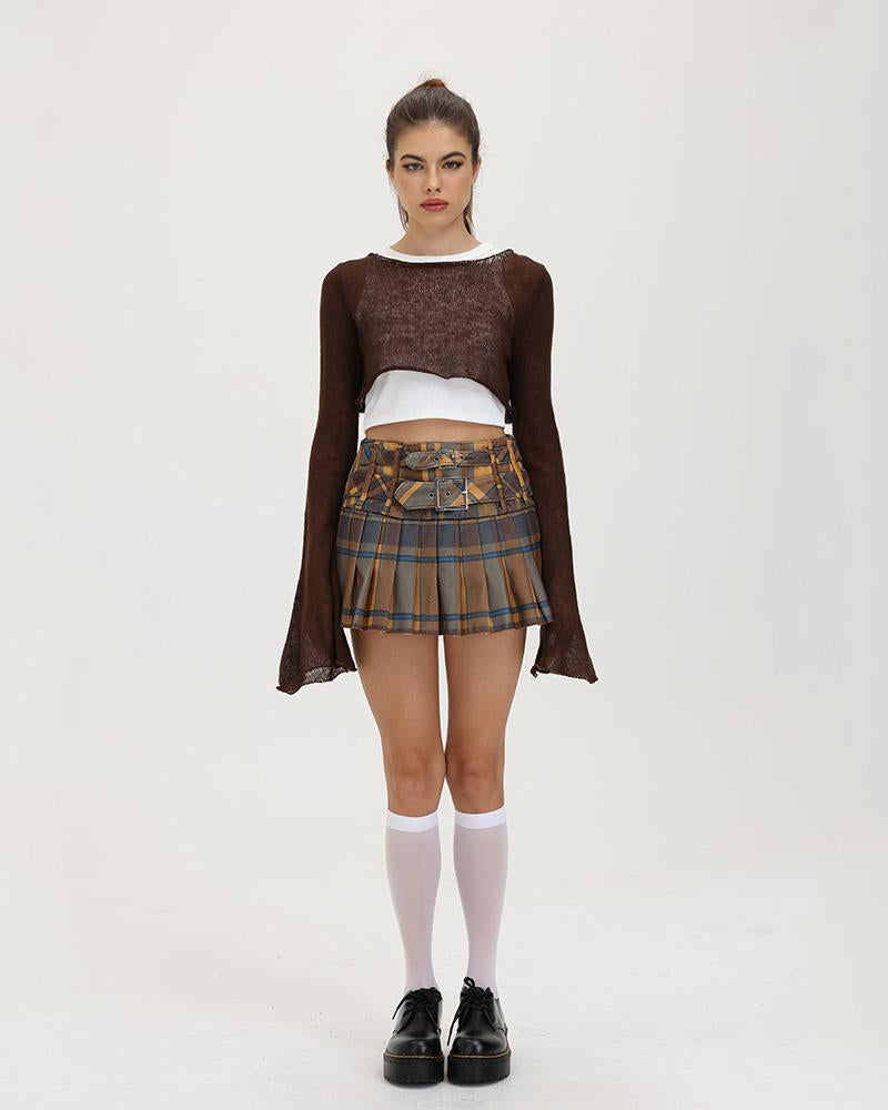 Mocha Academia Plaid Mini Skirt