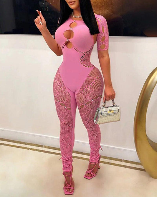 Sexy See-Through Rhinestones Jumpsuit