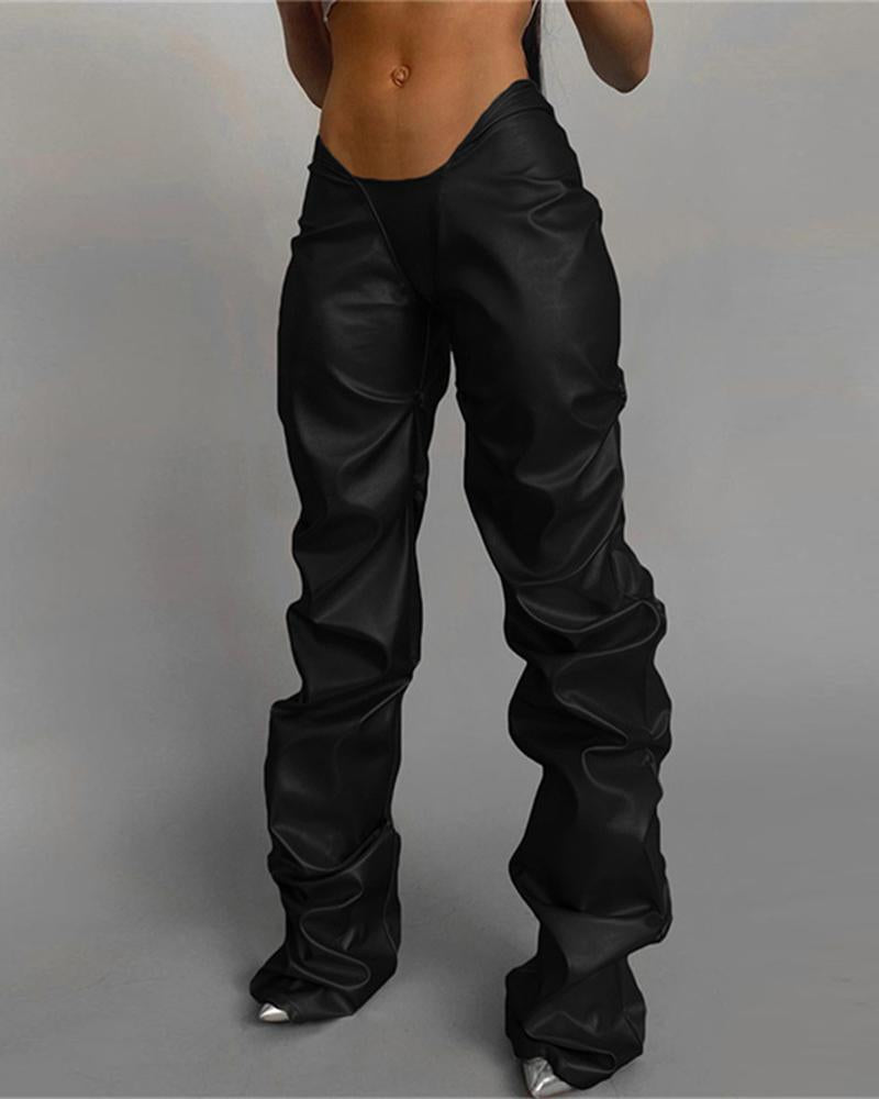 Metallic Crumple Effect PU Pants