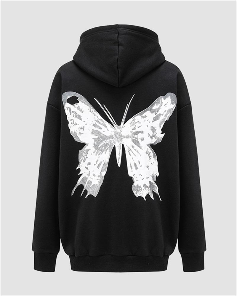 Butterfly Print Graphic Zip Up Hoodie