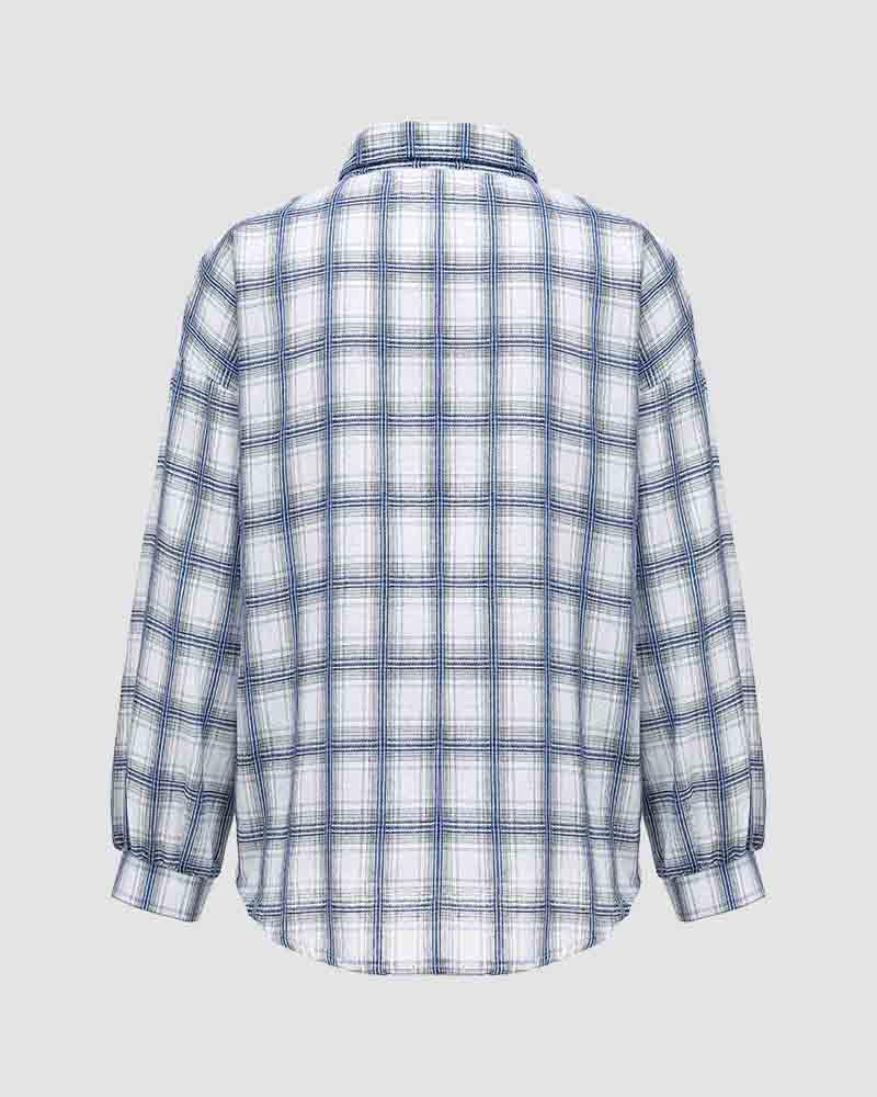 Suthmeers Puff Sleeves Plaid Shirt