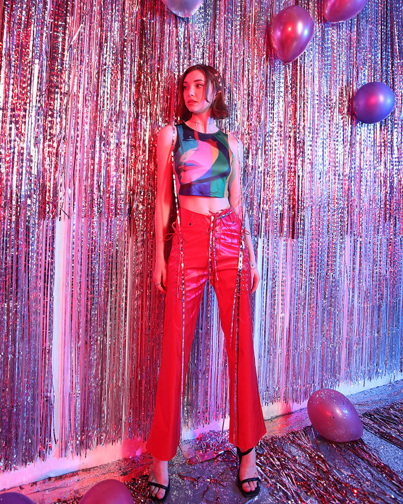 Lace Up Peekaboo PU Pants