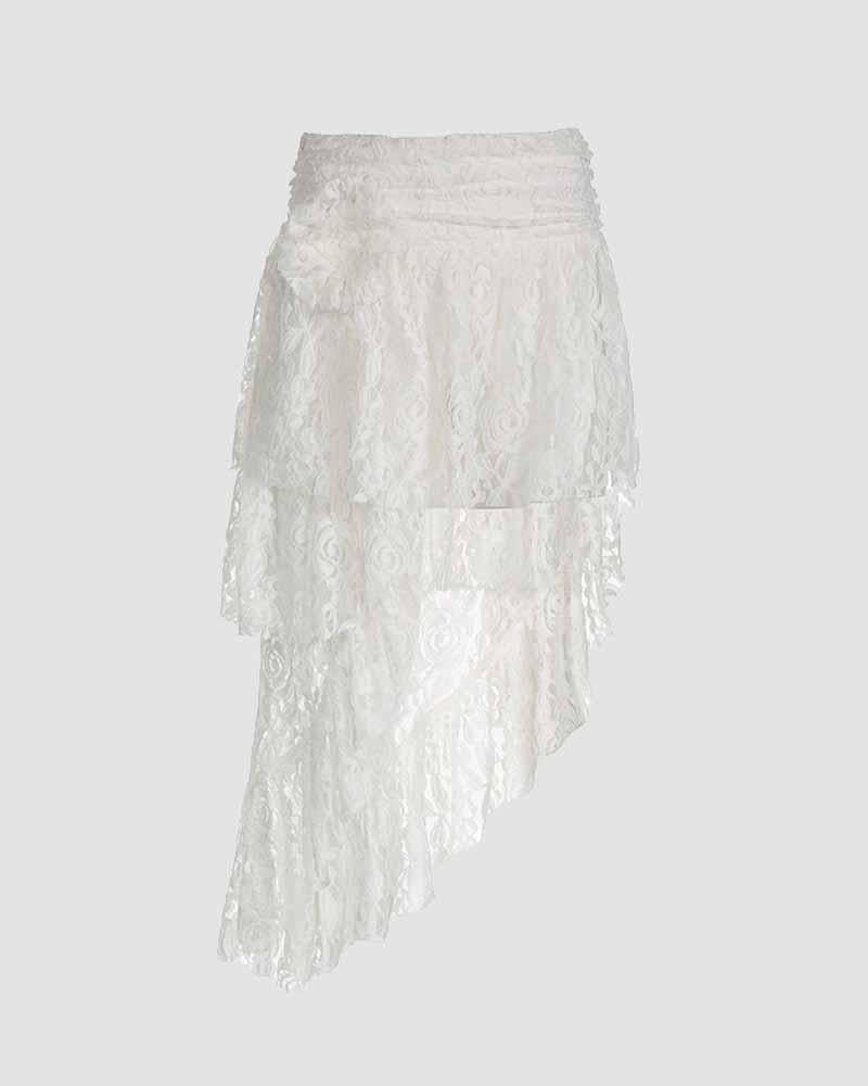 Lacerta Asymmetrical Ruffle Lace Skirt