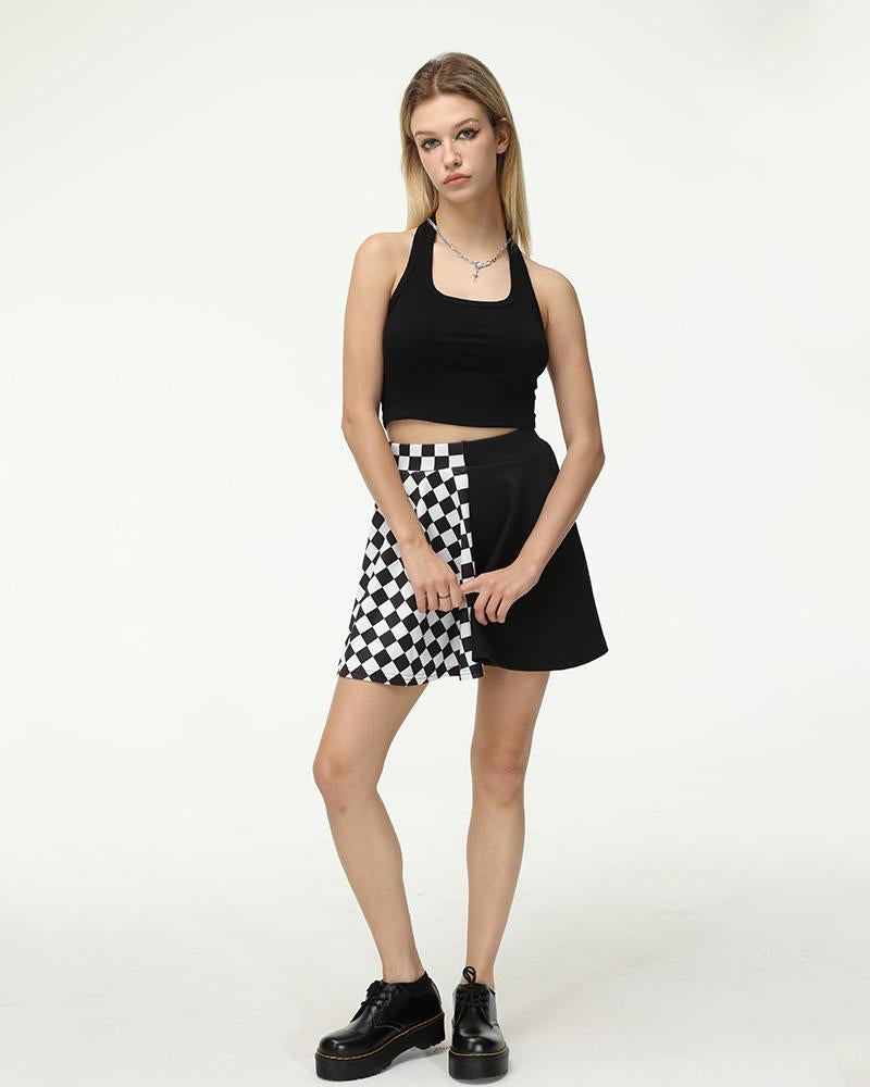 Checkerboard Delusions Belted Mini Skirt