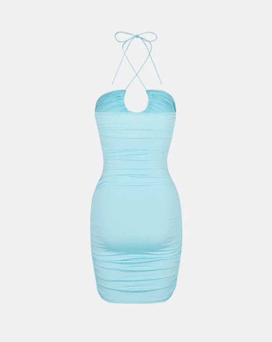 Clam Ruched Bodycon Halter Dress