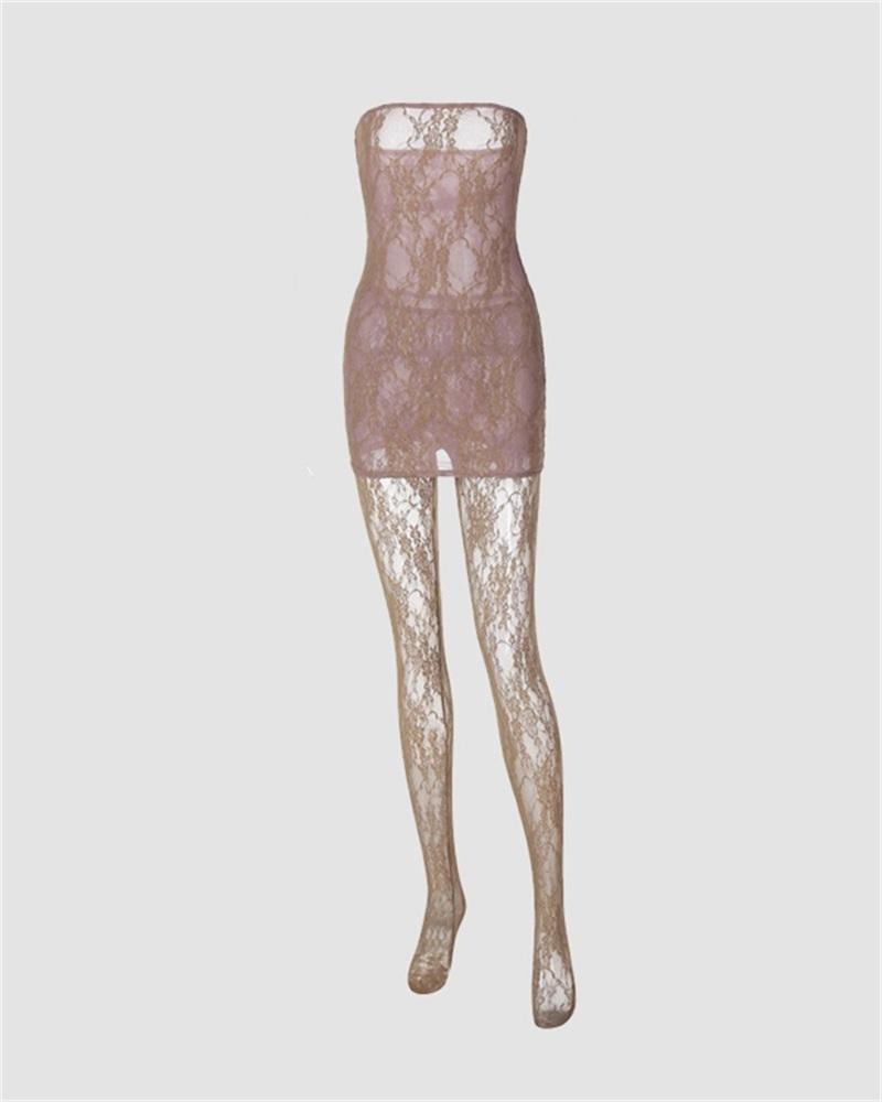 Lace Tube Dress With Stockings