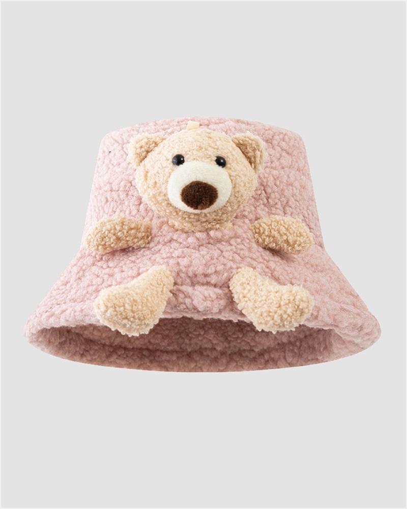 Teddy Bear Decorated Fuzzy Bucket Hat