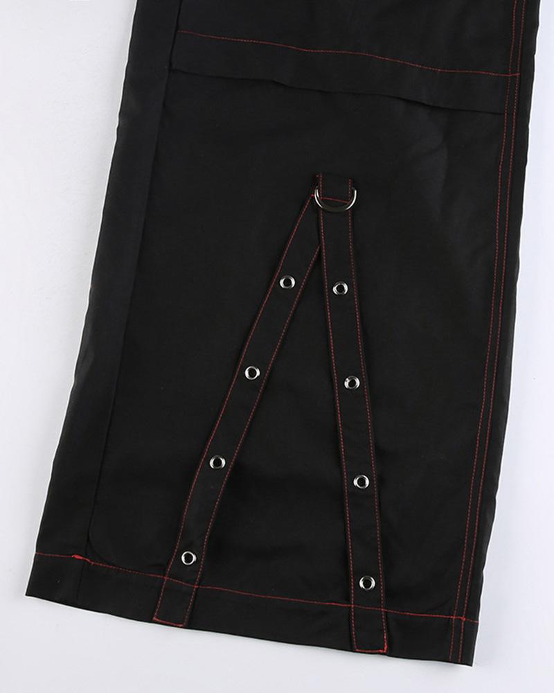 Chain Embellished Strap Cargo Pants