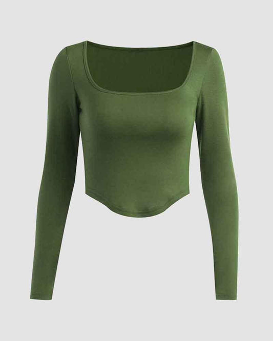 Feugis Scoop Neck Long Sleeve Top