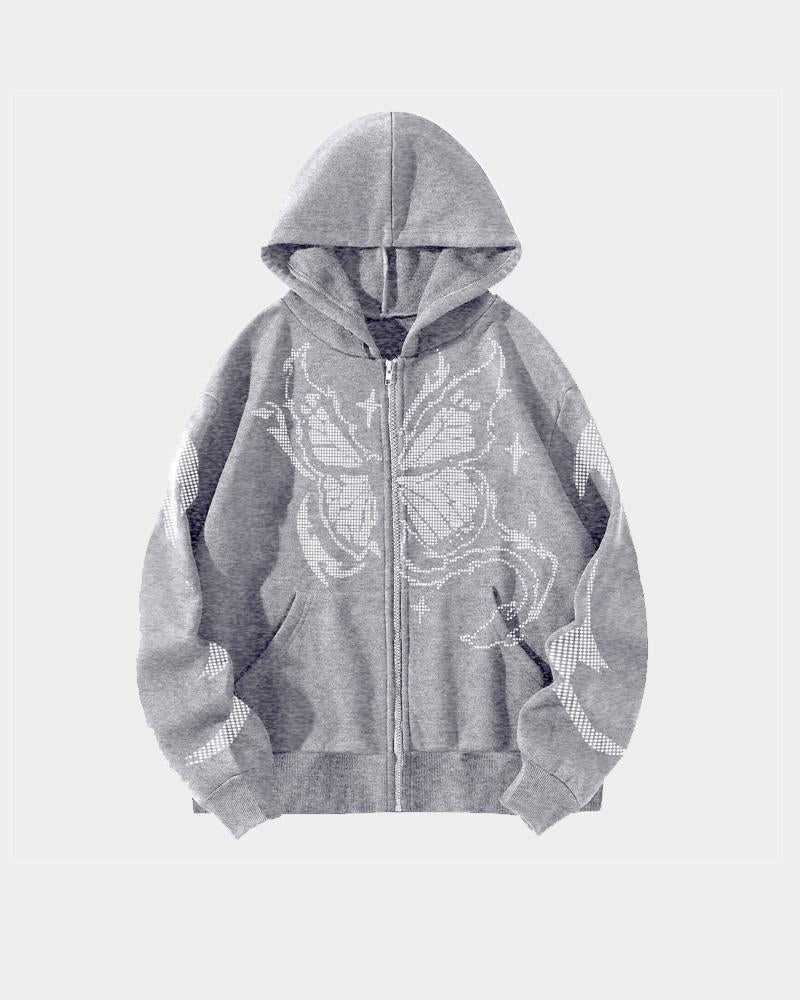 Y2K Matrix Butterfly Print Hoodie