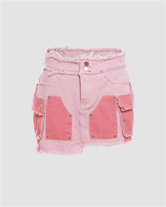 Pinky Patchwork Denim Skirt