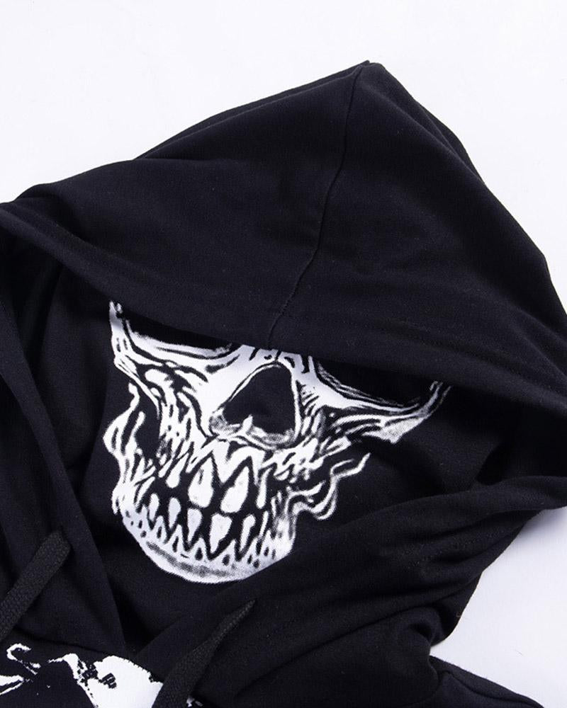 Halloween Dark Skull Head Mask Chain Hooded Top