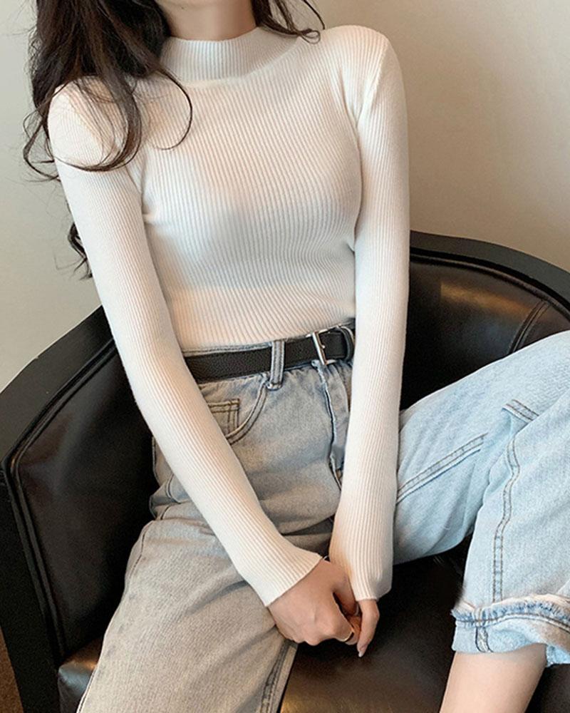 Basic High Neck Knit Top