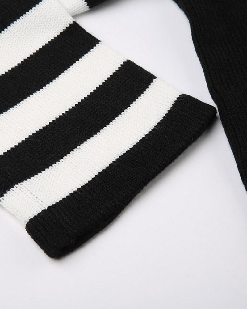 Heart Stripe Patchword Knit Sweater