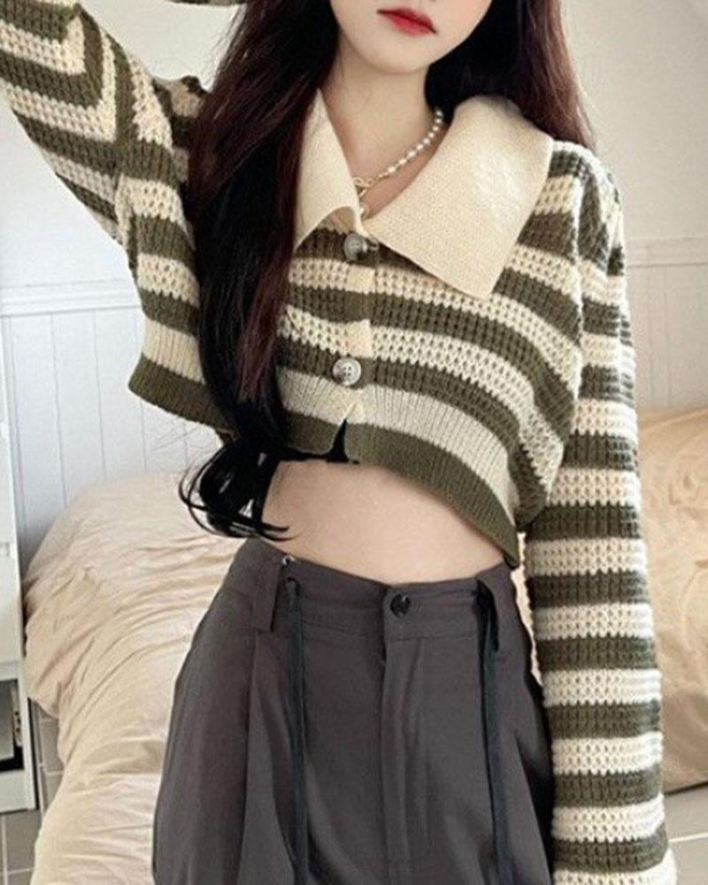 Stripes Knitted Collar Top