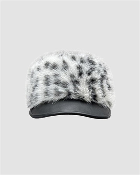 Leopard Patterned Fur Patchwork Leather Hat