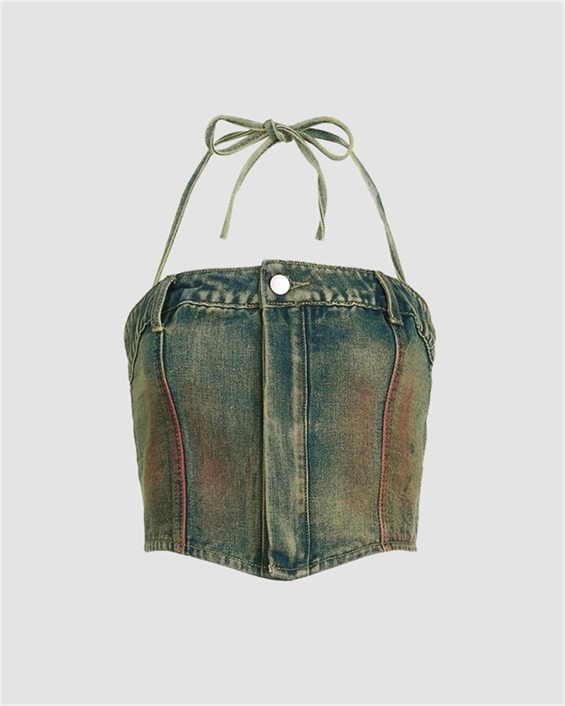 Exodus Denim Halter Corset Top