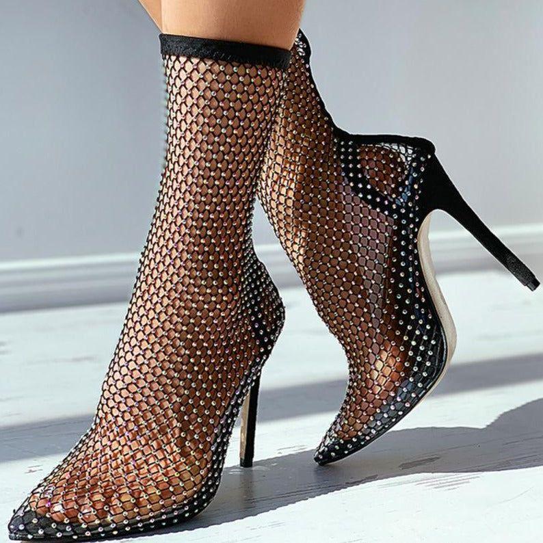 Glimmer Rhinestone Mesh Heel Boots