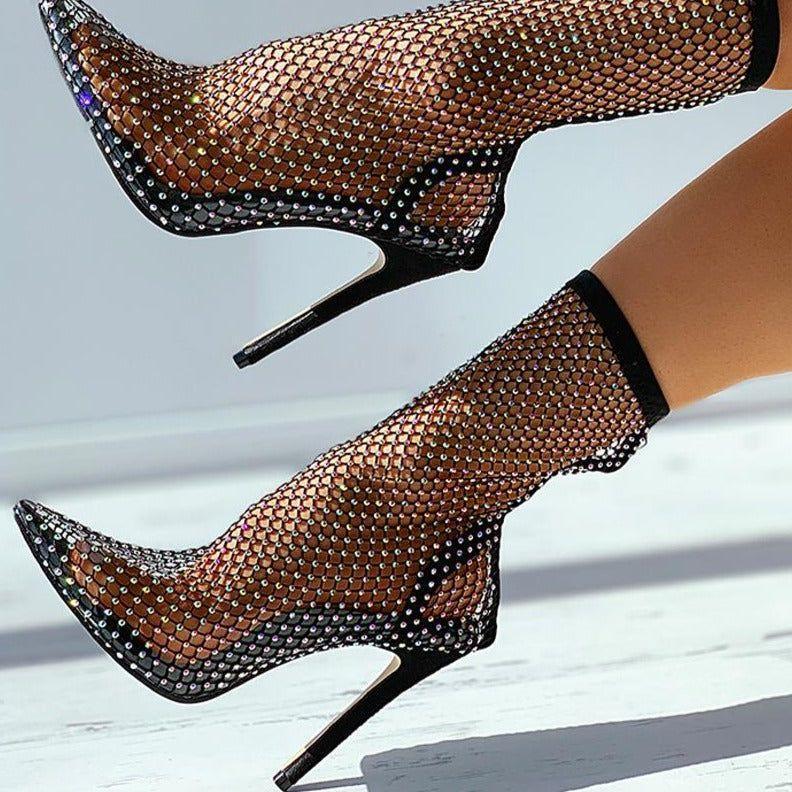 Glimmer Rhinestone Mesh Heel Boots