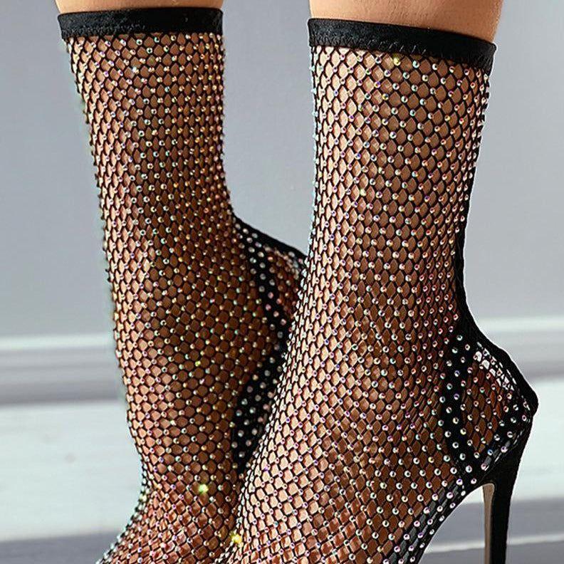 Glimmer Rhinestone Mesh Heel Boots