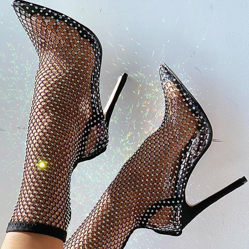 Glimmer Rhinestone Mesh Heel Boots