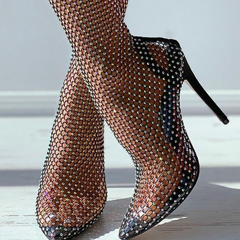 Glimmer Rhinestone Mesh Heel Boots