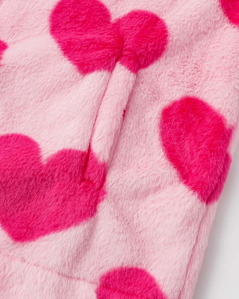 Heart Print Fuzzy Hooded Jacket