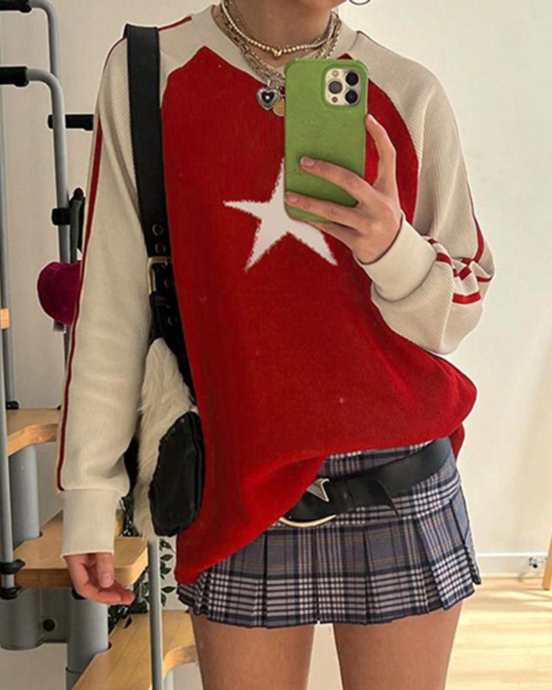 Contrast Color Star Sweater