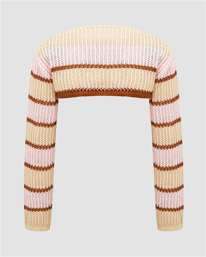 Pinky Circles Knitted Long-Sleeve Bolero