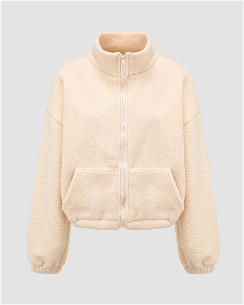 Soild Color Teddy Zip Up Jacket