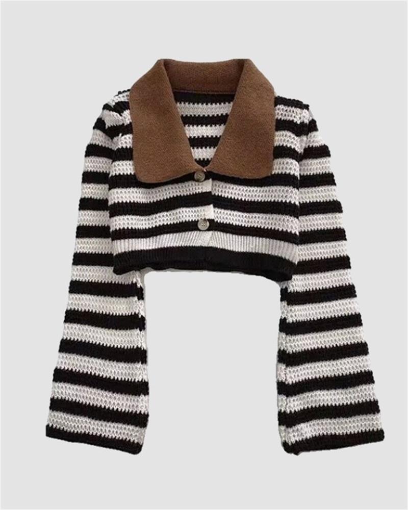 Stripes Knitted Collar Top