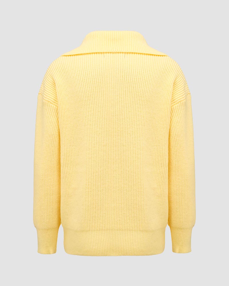 Glosst Ribbed Lapel Zip Sweater