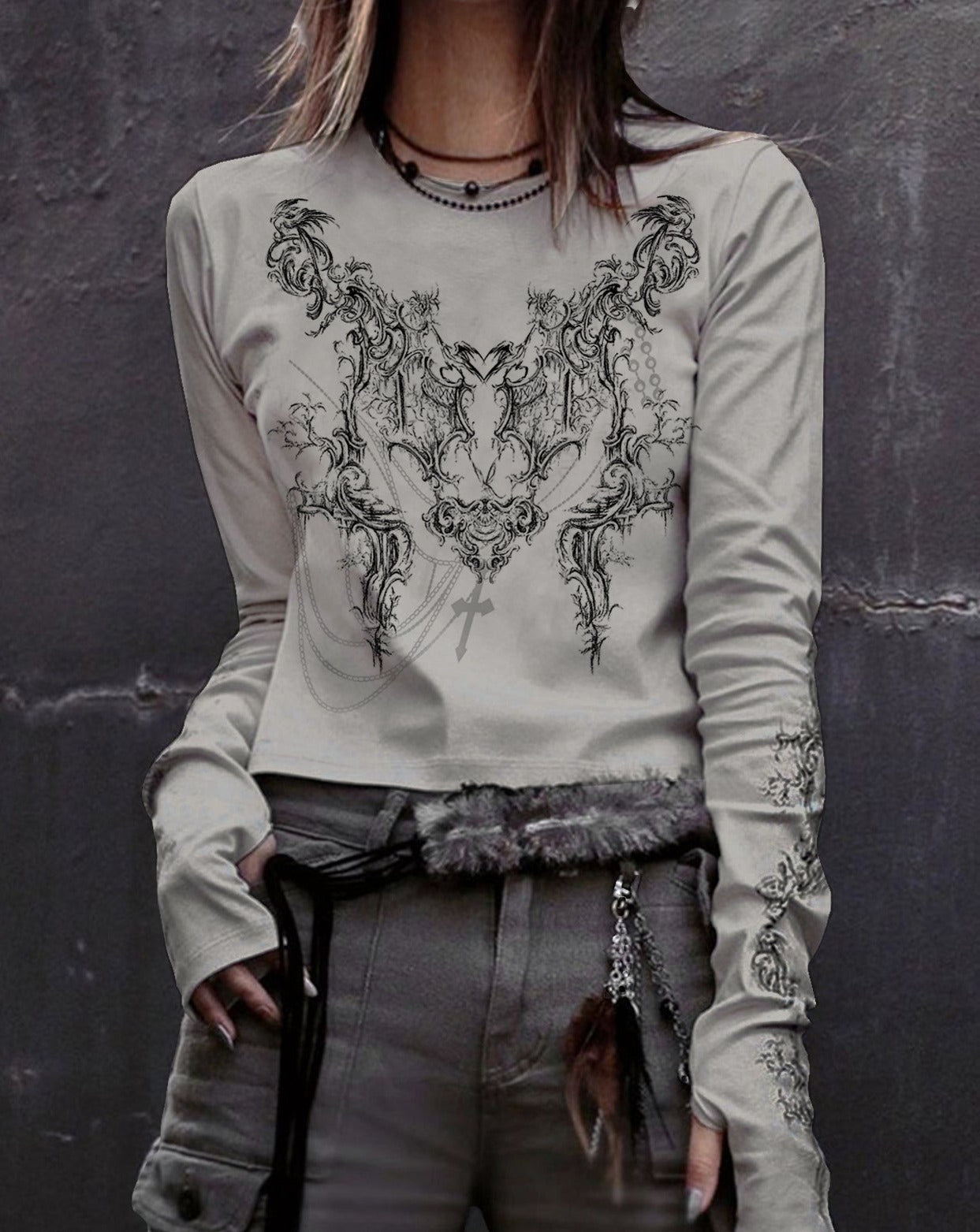 Vintage Totem Pattern Long Sleeve T-Shirt